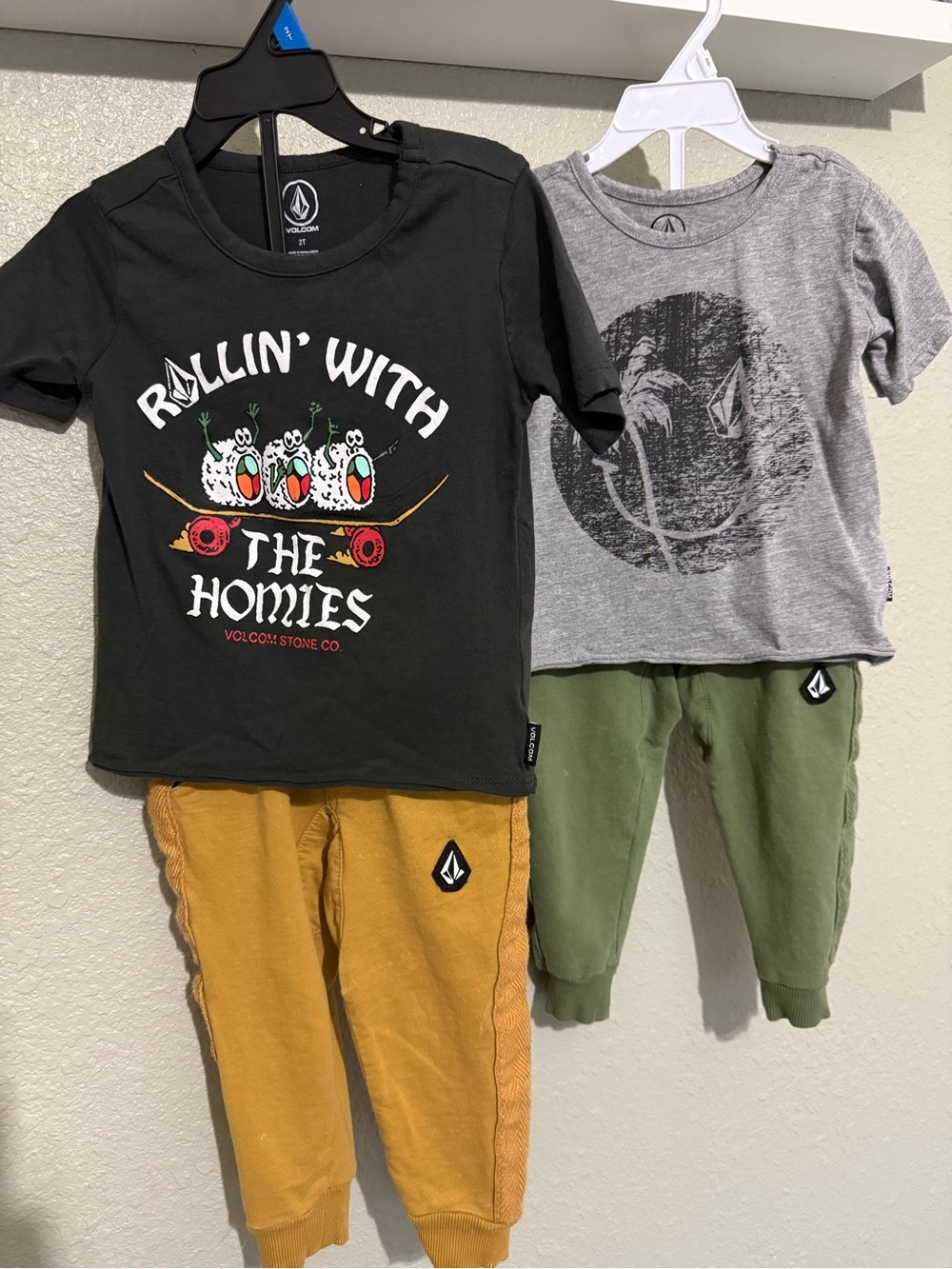 Volcom Kids Black Graphic Tee with Mustard and Olive Joggers